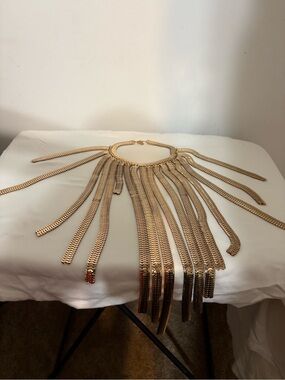 Gold Fringe Statement Necklace - Luxe Women's Collar